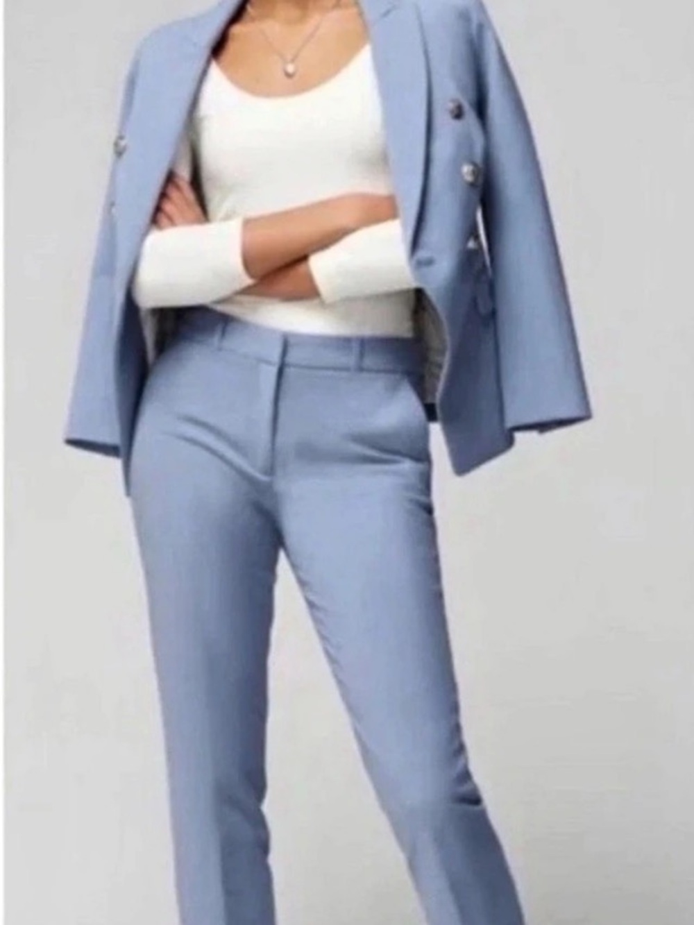 White House Black Market Double-Breasted Blue Pantsuit Size 0